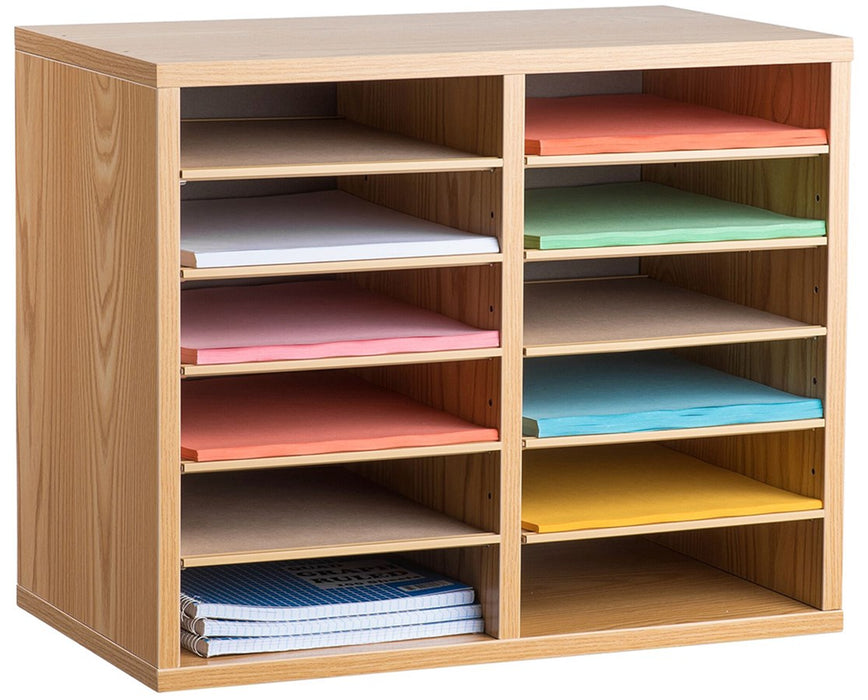 12 Compartments Wooden Literature Organizer Medium Oak