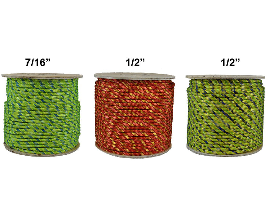 7/16" 32-Strand Static Kernmantle Arborist Static Rescue & Rappelling Line - 1 ea -  7/16" x 200' - Blue, Green, Yellow