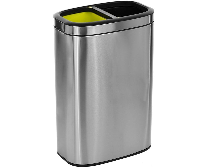 Stainless Steel Open Trash Can 40 Liter / 10.5 gal with Dual Compartment