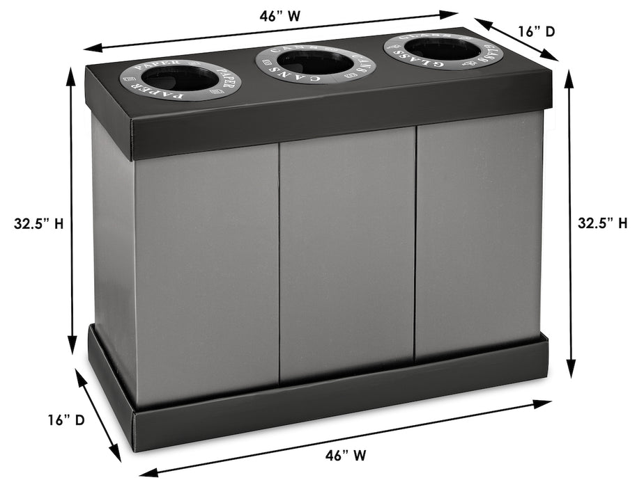 Alpine Industries 28-Gallon Recycling Indoor Trash Can, 3 Bins  - dimensions