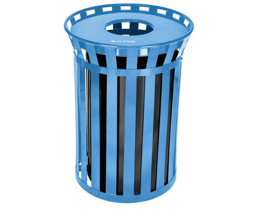 Outdoor Metal Trash Can - Blue w/ Flat Lid