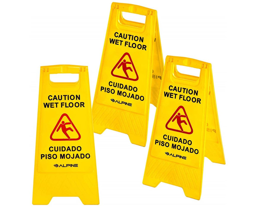Caution Wet Floor Sign - Yellow - 3 pack