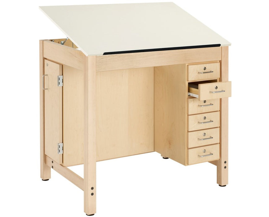 Full Top Drawing Drafting Table w/ 6 Drawers & Board Storage