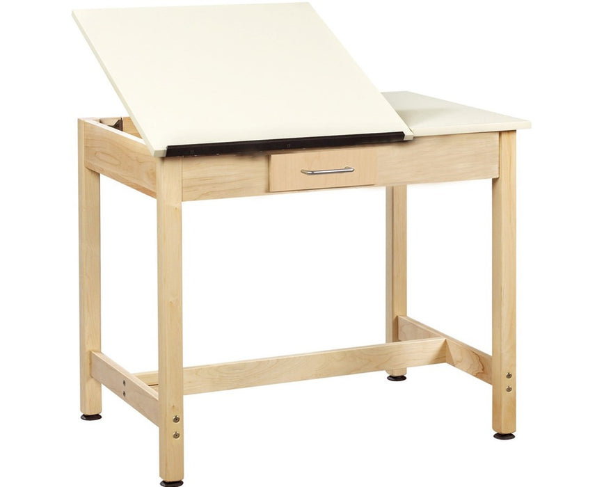 30"H Split Top Art and Drafting Table, Apron w/ 14"W Center Drawer