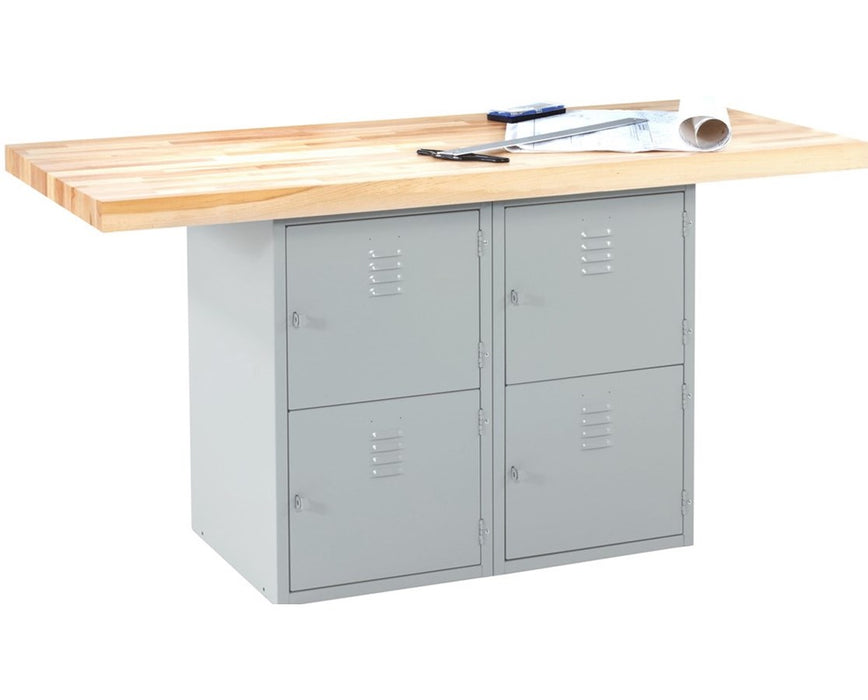 4-Locker Steel Cabinet Workbench w/ 2 Vises, Black