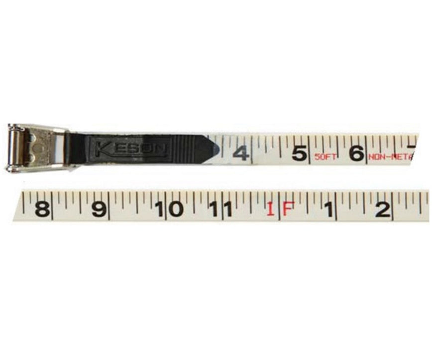 100 Feet MC Fiberglass Long Measuring Tape; Feet, Inches, 1/8 w/ Hook
