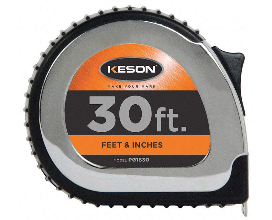 30ft Chrome Short Measuring Tape w/ 1" Blade & 'Feet, Inches, 1/8, 1/16' Units