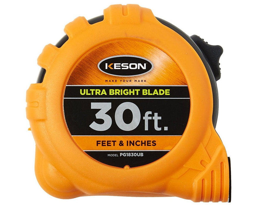 30ft Ultra Bright Short Measuring Tape w/ 'Feet, Inches, 1/8, 1/16' Units