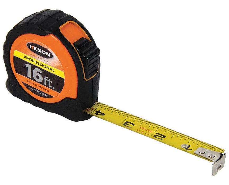 Short Measuring Tape - 16 Feet Feet, Inches, 1/8, 1/16 w/ Orange Case