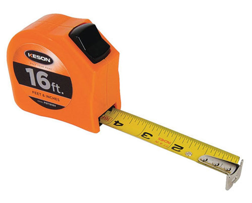 16ft Toggle Lock Short Measuring Tape w/ 1" Blade & 'Feet, Inches, 1/8, 1/16' Units