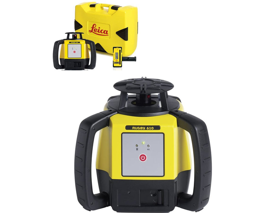 Rugby 610 Rotary Laser Level With Rod Eye 120 and Alkaline Battery Pack