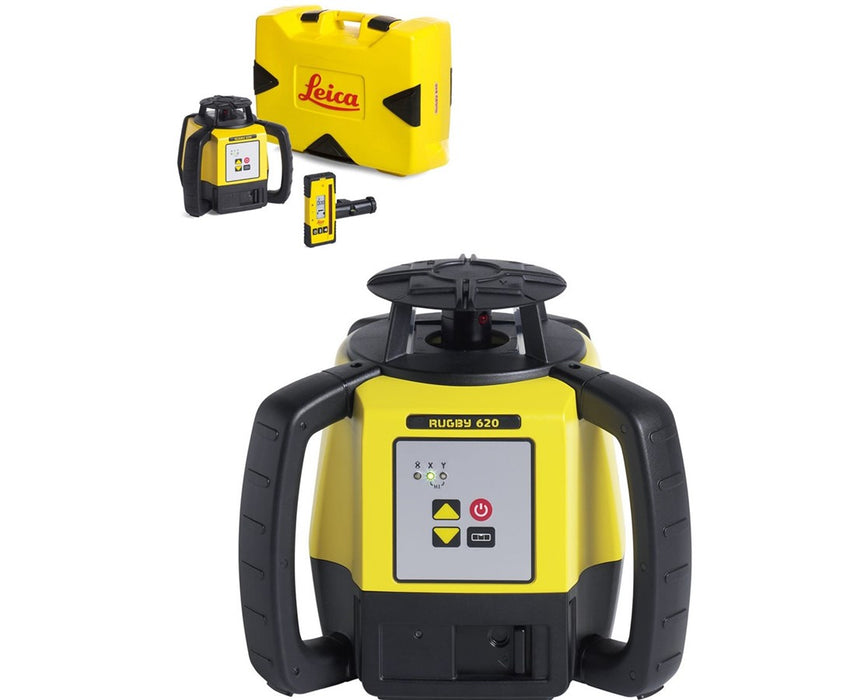 Rugby 620 Rotary Laser Level With Rod Eye 120 and Alkaline Battery Pack