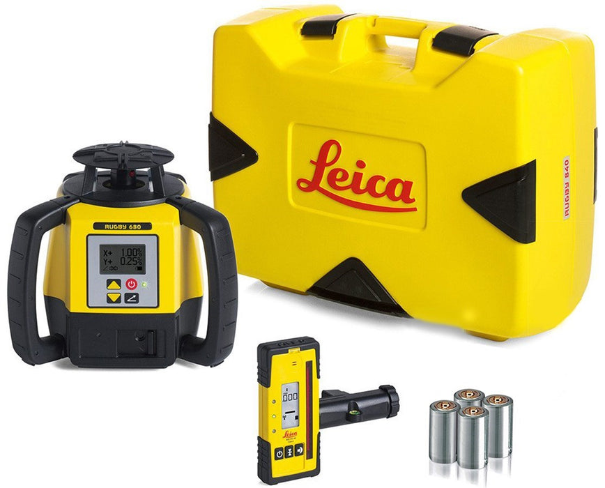 Rugby 680 Dual Grade Laser Level With Rod Eye 120 and Alkaline Battery Pack