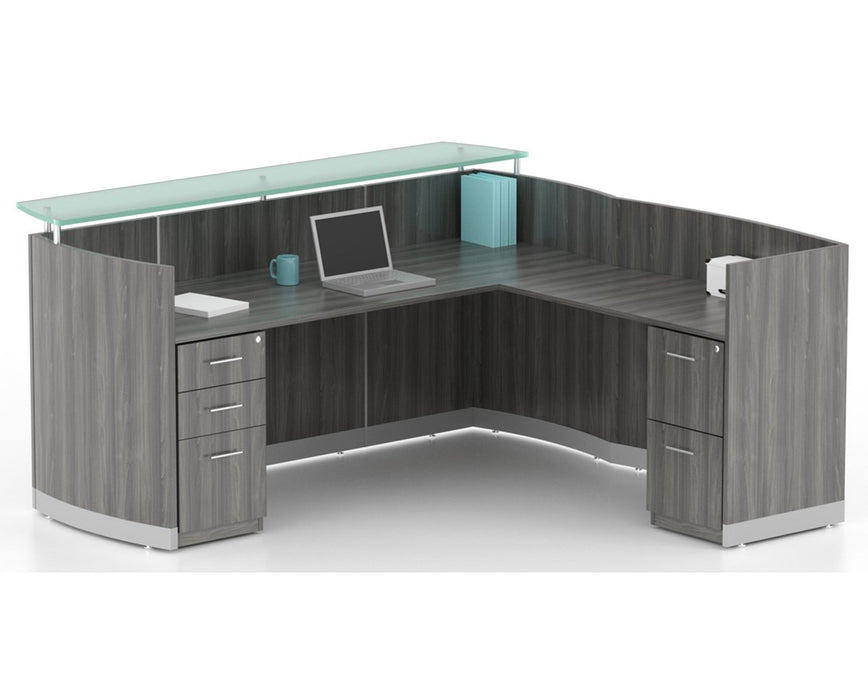 Medina Reception Station with Return, 2-Drawer & 3-Drawer Pedestals Gray Steel