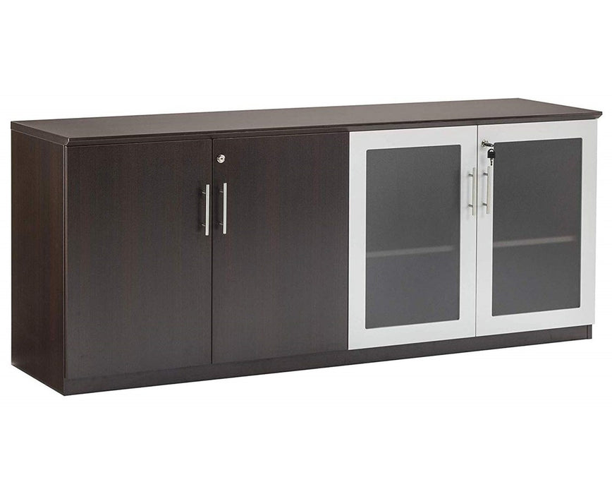 Medina Low Wall Cabinet with Glass and Wood Doors Mocha