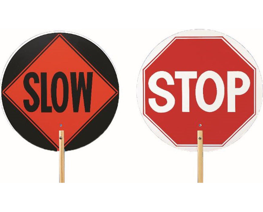 Stop / Slow Paddle with 5'L Wooden Handle