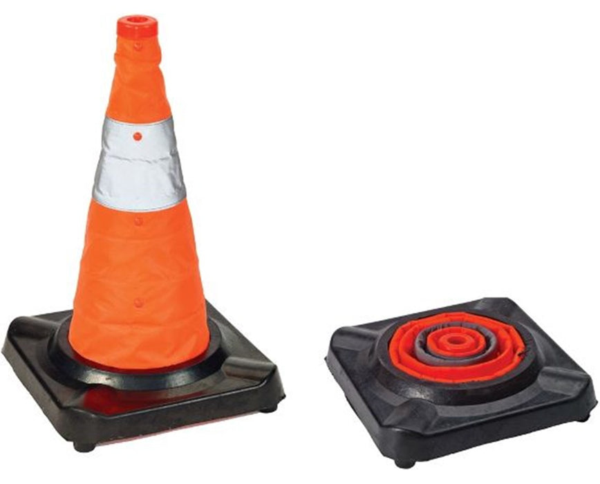 18"H Collapsible Traffic Cone with 10"L x 10"W Rubber Base