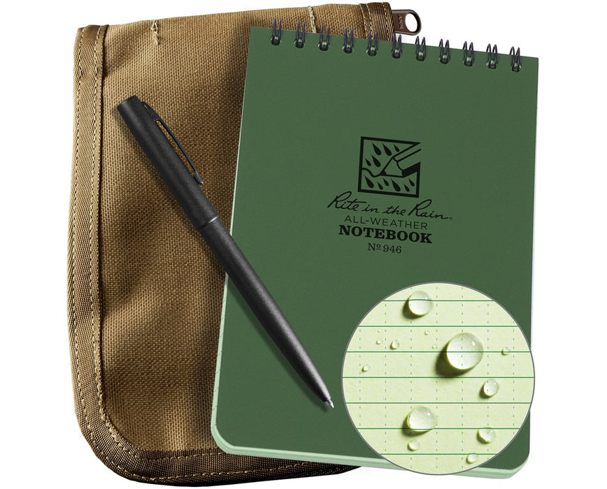 Top-Spiral Universal Pocket Notebook Kit 4" x 6" Green w/ Tan Cover