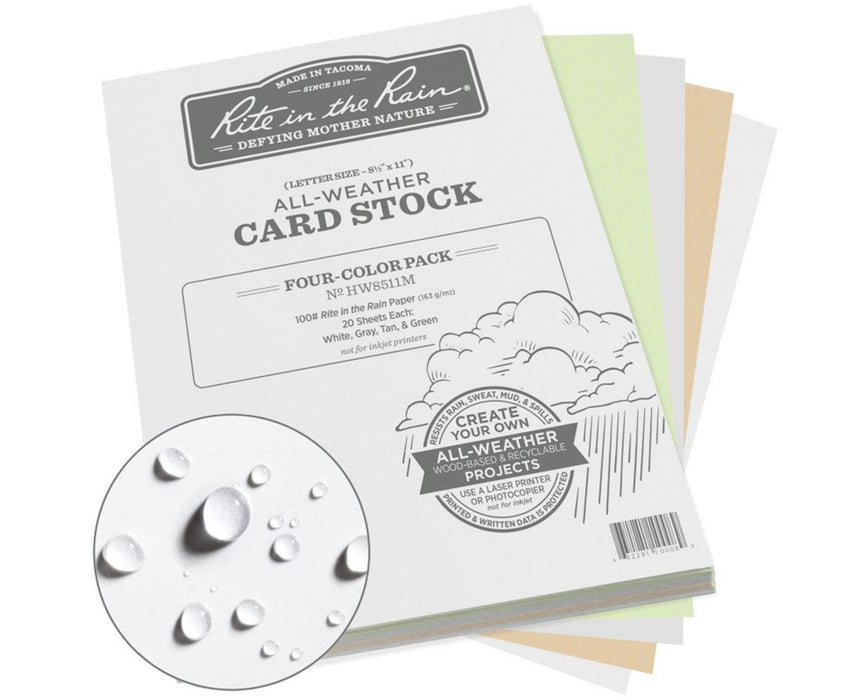 All-Weather Card Stock Paper 4-Color Set: White, Gray, Tan, Green