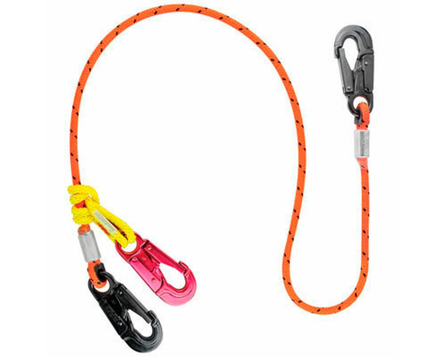 Wire-Core 2-N-1 Climbing Lanyard - 10’ L, Aluminum End Snaps & Tenex Prusik Cord w/ Red Snap