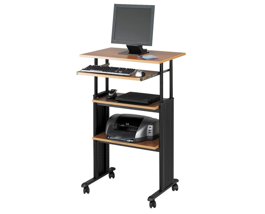 Muv Stand-Up Adjustable Height Computer Desk Medium Oak Top and Black Base