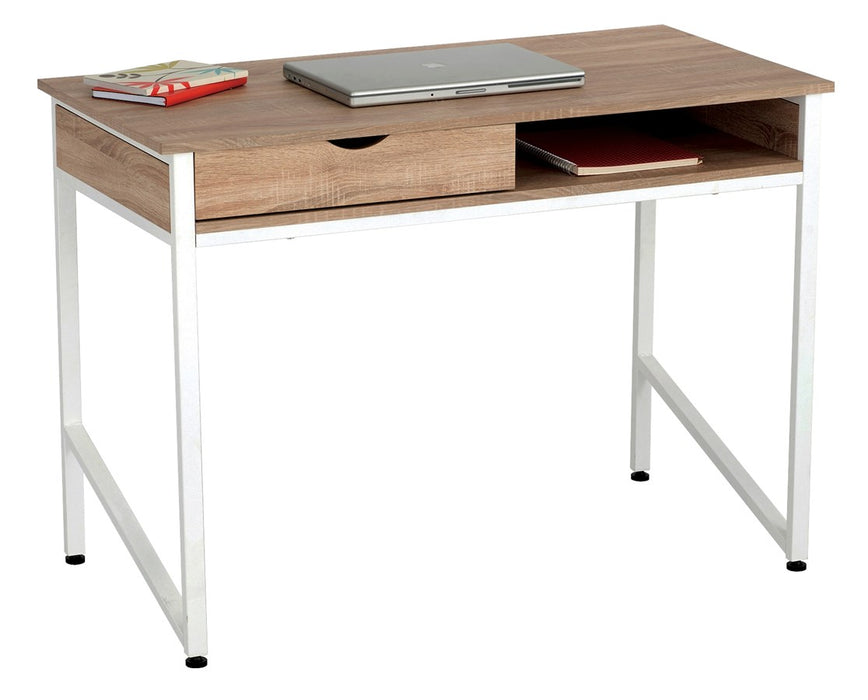 Single Drawer Office Desk White Frame and Beech Laminate Top