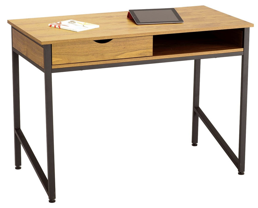 Single Drawer Office Desk Black Frame and Cherry Wood Veneer Top