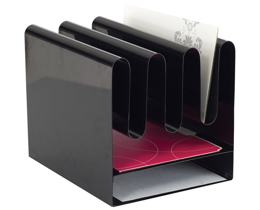 Wave Desktop File Organizer with 7 Vertical Sections & 2 Paper Trays Black
