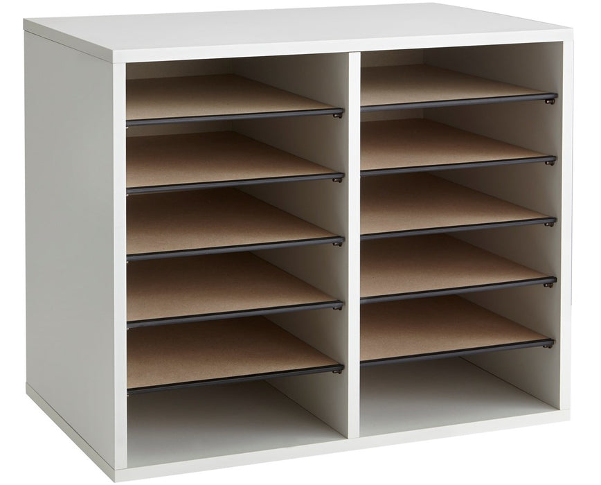 12-Compartment Wood Adjustable Literature Organizer Gray