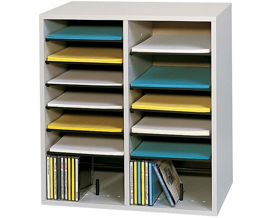 16-Compartment Wood Adjustable Literature Organizer Gray