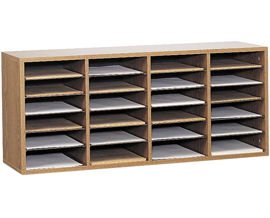 24-Compartment Wood Adjustable Literature Organizer Medium Oak