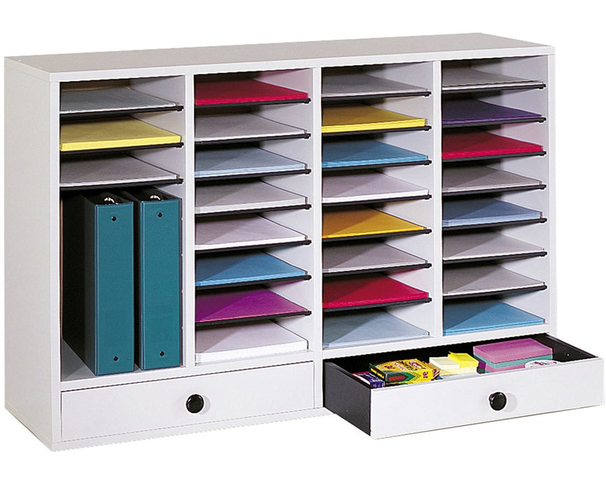 Wood Adjustable Literature Organizer with Drawers Gray
