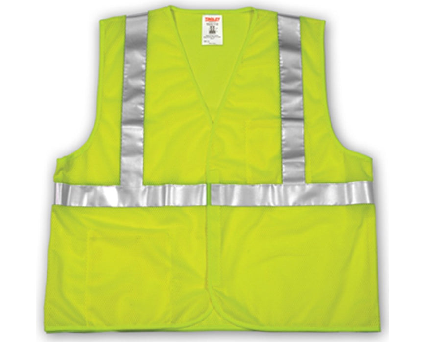 ANSI 107 CLASS 2 SAFETY VESTS - Fluorescent Yellow-Green Mesh- 2" Reflective Tape- Hook&Loop Closure - S-M