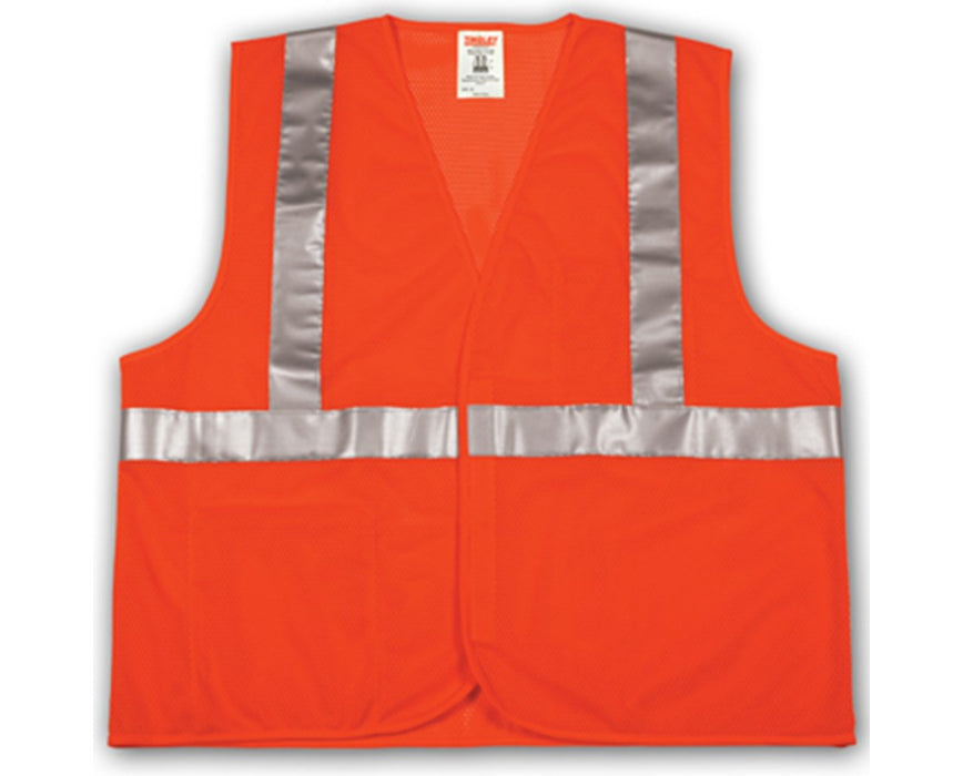 ANSI 107 CLASS 2 SAFETY VESTS - Fluorescent Orange-Red Mesh - 2" Reflective Tape- Hook&Loop Closure - 2X-3X