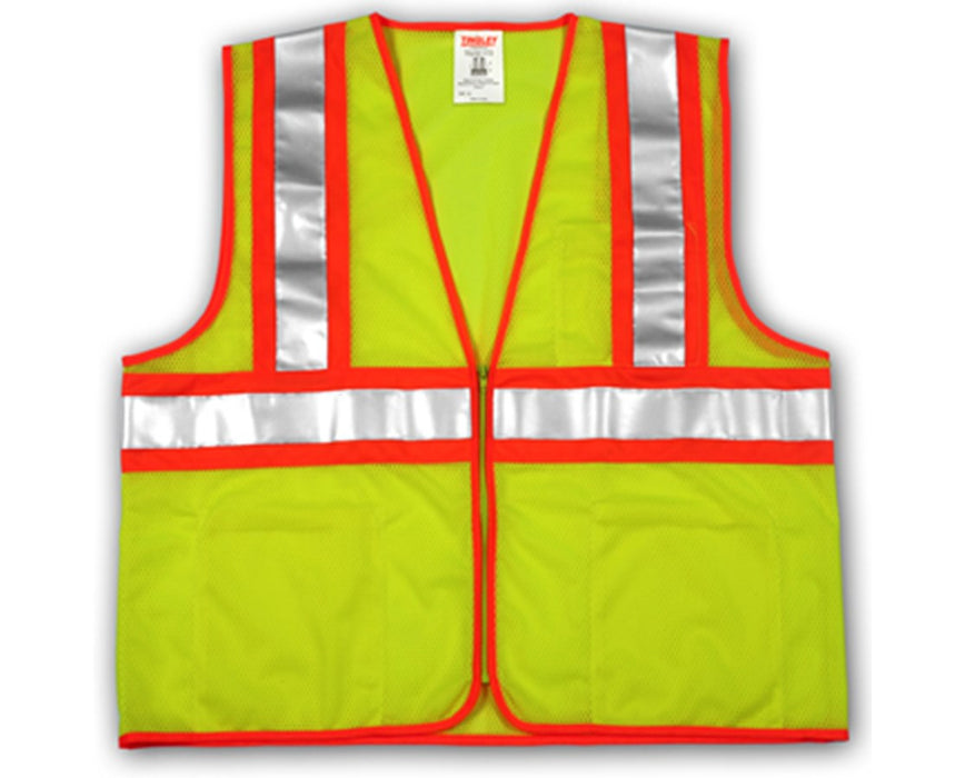 ANSI 107 CLASS 2 SAFETY VESTS - Fluorescent Yellow-Green - Mesh - Two-Tone - 2" Silver Reflective Tape