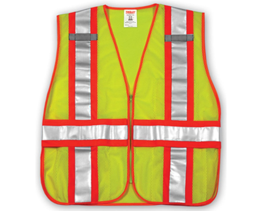 ANSI 107 CLASS 2 SAFETY VESTS - Fluorescent Yellow-Green - Mesh - Two-Tone - 2" Reflective H Pattern - 2X-5X