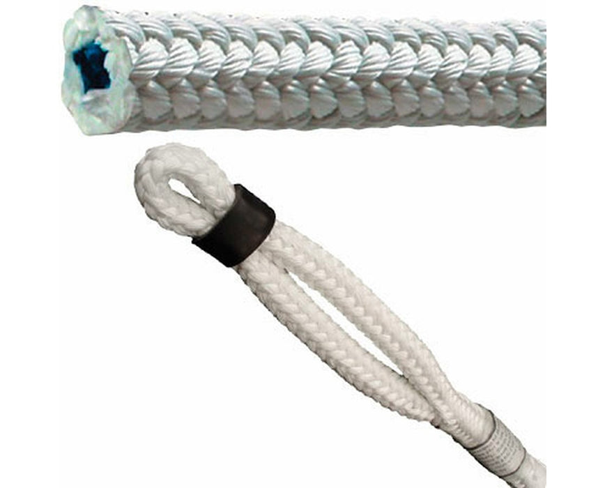 White Braided Safety Blue 1/2" 16-Strand Climbing Rope, 600' L - Tight-Spliced 1 End