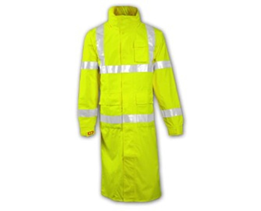 ANSI 107 Class 3 Fluorescent Yellow-Green 48" Coat with 2" Silver