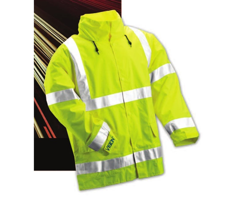 ANSI 107 Class 3 Fluorescent Yellow-Green Jacket w/ 2" Silver Reflective Tape Small
