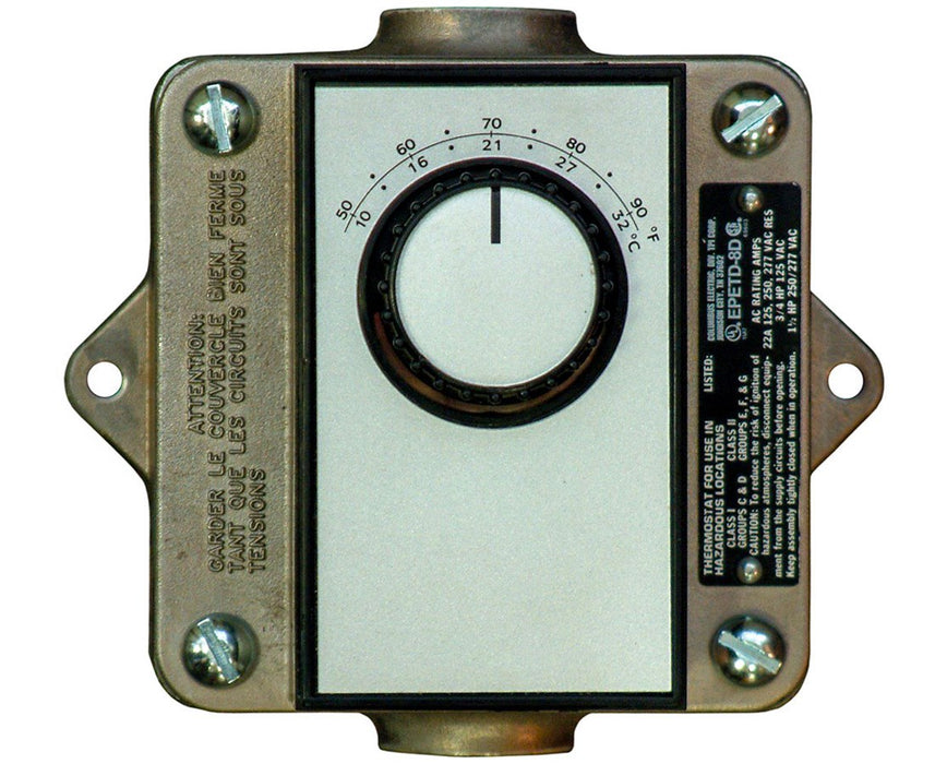 EPET 22-Amp Hazardous Location Thermostat w/ DPDT Switch & Bi-Metal Sensor, 120 - 277 VAC