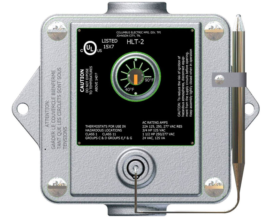 HLT 22-Amp Hazardous Location Thermostat w/ DPDT Switch & Capillary Sensor, 120 - 277 VAC