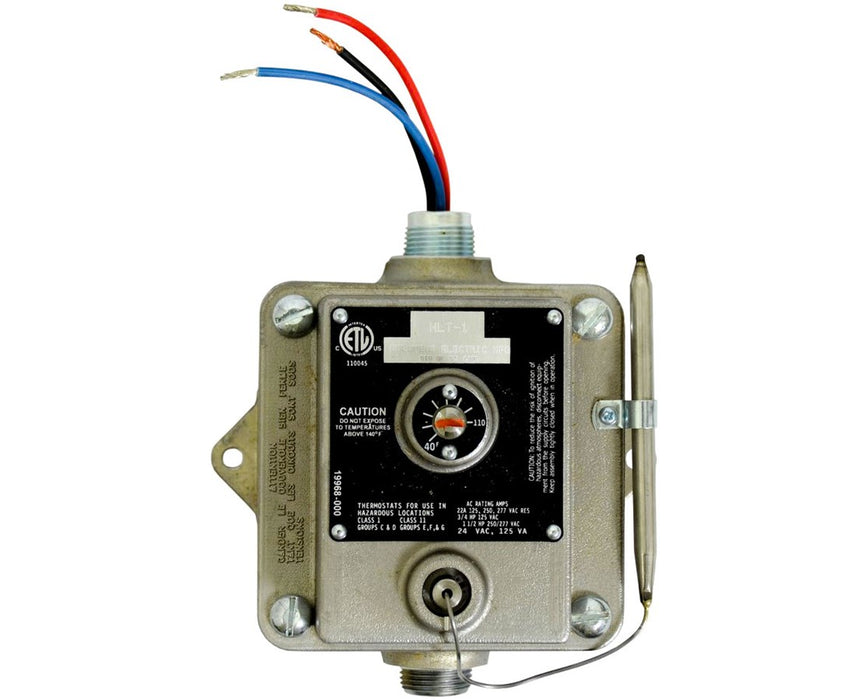 HLT 22-Amp Hazardous Location Thermostat w/ SPDT Switch & Capillary Sensor, 120 - 277 VAC